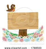 Vector Illustration of Robin Bird Wooden Background Sign by AtStockIllustration