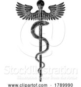 Vector Illustration of Rod of Asclepius Vintage Medical Snake Symbol by AtStockIllustration