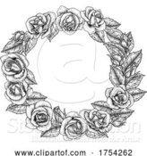 Vector Illustration of Rose Flower Border Woodcut Vintage Circle Frame by AtStockIllustration