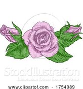 Vector Illustration of Rose Flower Design Woodcut Vintage Retro Style by AtStockIllustration