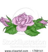 Vector Illustration of Rose Flower Design Woodcut Vintage Retro Style by AtStockIllustration