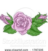 Vector Illustration of Rose Flower Design Woodcut Vintage Retro Style by AtStockIllustration