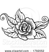 Vector Illustration of Roses Rose Tattoo Engraved Woodcut Etching Designs by AtStockIllustration