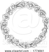 Vector Illustration of Roses Woodcut Vintage Style Flower Circle Wreath by AtStockIllustration