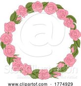 Vector Illustration of Roses Woodcut Vintage Style Flower Circle Wreath by AtStockIllustration