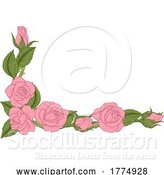 Vector Illustration of Roses Woodcut Vintage Style Flower Corner Design by AtStockIllustration