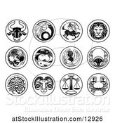 Vector Illustration of Round Black and White Zodiac Astrology Horoscope Star Signs by AtStockIllustration