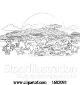 Vector Illustration of Safari Animal Background Landscape Scene by AtStockIllustration