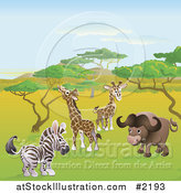 Vector Illustration of Safari Animals on the Plain by AtStockIllustration