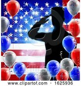 Vector Illustration of Saluting Soldier American Flag Balloon Background by AtStockIllustration