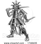 Vector Illustration of Samurai Japanese Warrior Vintage Etching Art Style by AtStockIllustration
