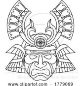 Vector Illustration of Samurai Mask Japanese Warrior Helmet Illustration by AtStockIllustration