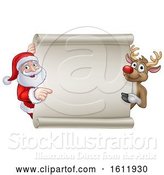 Vector Illustration of Santa and Reindeer Christmas Sign by AtStockIllustration