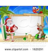 Vector Illustration of Santa Claus and Reindeer Christmas Beach Sign by AtStockIllustration