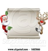 Vector Illustration of Santa Claus and Reindeer Christmas Scroll Sign by AtStockIllustration