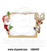 Vector Illustration of Santa Claus and Reindeer Christmas Sign by AtStockIllustration