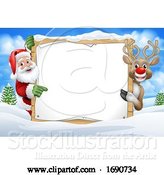 Vector Illustration of Santa Claus and Reindeer Christmas Snow Scene Sign by AtStockIllustration