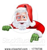 Vector Illustration of Santa Claus Christmas Pointing at Sign by AtStockIllustration