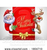 Vector Illustration of Santa Claus Father Christmas and Reindeer Sign by AtStockIllustration