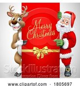 Vector Illustration of Santa Claus Father Christmas and Reindeer Sign by AtStockIllustration