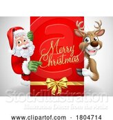 Vector Illustration of Santa Claus Father Christmas and Reindeer Sign by AtStockIllustration