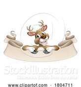 Vector Illustration of Santa Claus Father Christmas Reindeer Scroll Sign by AtStockIllustration
