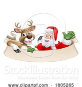 Vector Illustration of Santa Claus Father Christmas Reindeer Scroll Sign by AtStockIllustration