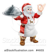 Vector Illustration of Santa Claus Gesturing Ok, Wearing an Apron and Holding a Food Platter by AtStockIllustration