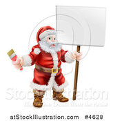 Vector Illustration of Santa Claus Holding a Paintbrush and Sign by AtStockIllustration