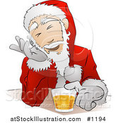 Vector Illustration of Santa Claus in His Uniform and Hat, Giggling While Drinking Beer at a Bar by AtStockIllustration