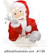 Vector Illustration of Santa Claus in His Uniform and Hat, Seated at a Table and Replying to Dear Santa Letters Before Christmas by AtStockIllustration