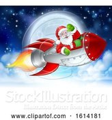 Vector Illustration of Santa Claus in Rocket Christmas Moon by AtStockIllustration