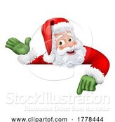Vector Illustration of Santa Claus or Father Christmas Peeking over a Sign and Presenting by AtStockIllustration