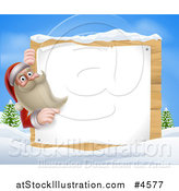 Vector Illustration of Santa Claus Pointing to a Christmsa Sign in a Winter Landscape by AtStockIllustration