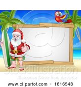 Vector Illustration of Santa Claus Surf Beach Christmas Background Sign by AtStockIllustration