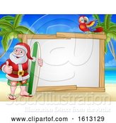 Vector Illustration of Santa Claus Surf Beach Christmas Sign by AtStockIllustration
