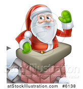 Vector Illustration of Santa Claus Waving in a Chimney on Christmas Eve by AtStockIllustration