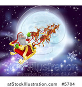 Vector Illustration of Santa Flying His Sleigh over a Moon by AtStockIllustration