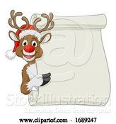 Vector Illustration of Santa Hat Reindeer Christmas Scroll Sign by AtStockIllustration