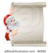 Vector Illustration of Santa Pointing Around a Scroll Sign by AtStockIllustration