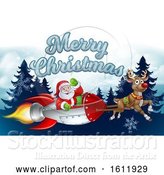 Vector Illustration of Santa Rocket Sleigh Merry Christmas Background by AtStockIllustration