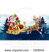 Vector Illustration of Santa Sleigh Reindeer Christmas Background by AtStockIllustration
