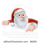 Vector Illustration of Santa Smiling and Pointing down over a Christmas Sign by AtStockIllustration