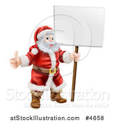 Vector Illustration of Santa Standing, Holding a Thumb up and a Sign by AtStockIllustration