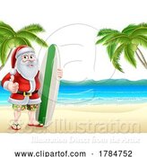 Vector Illustration of Santa Surfing Christmas Tropical Summer Beach by AtStockIllustration
