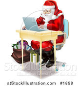Vector Illustration of Santa Using a Laptop to Do His Christmas Shopping Online by AtStockIllustration
