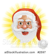 Vector Illustration of Santas Face over Yellow Rays by AtStockIllustration