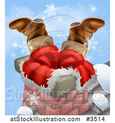 Vector Illustration of Santas Legs Sticking out from a Chimney with Snowflakes by AtStockIllustration