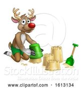 Vector Illustration of Santas Reindeer Beach Sand Castles by AtStockIllustration