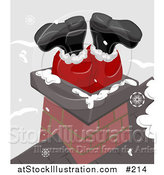 Vector Illustration of Satas Feet Sticking out from a Chimney on a Roof by AtStockIllustration